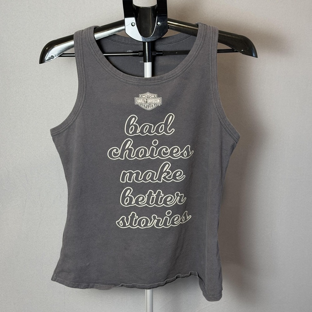 Harley-Davidson Tank Top Womens Large Gray Bad Choices Graphic‎ Biker Motorcycle